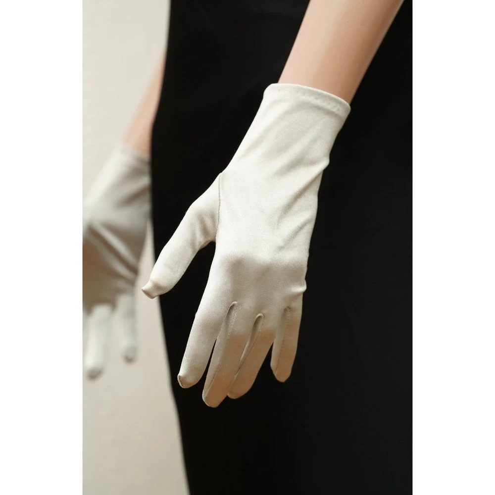 Vintage‎ Style Silver Satin Wrist Length (2BL) Formal Evening Gloves